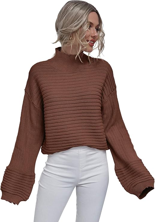 floerns 女式纯色企领落肩罗纹针织毛衣上衣